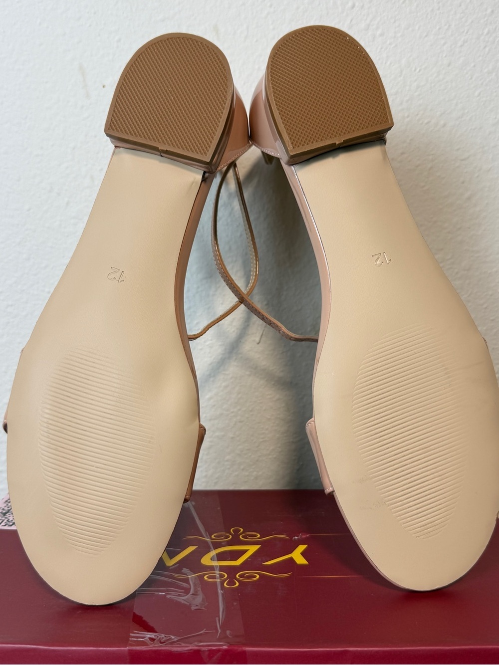 YDN Nude Patent Ankle Strap Sandals Low Block Heel Size 12 Fits Closer To 11 - Picture 5 of 5